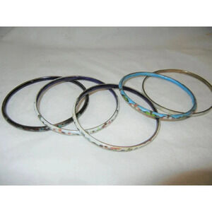 Vintage Cloisonné Enamel Bangle and Mother‎ of Pearl Bracelets Set -five jewelry